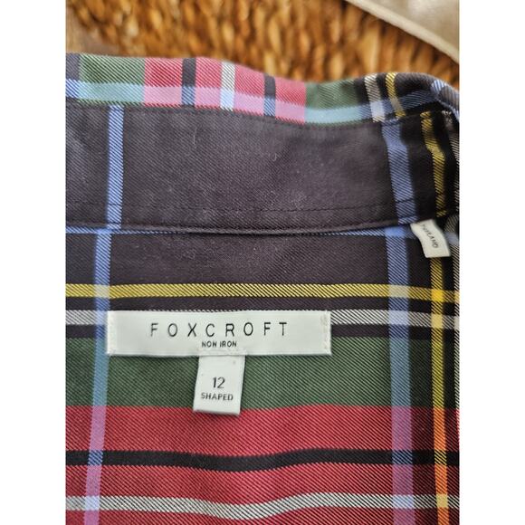 Foxcroft Shaped Fit Tartan Plaid Non Iron Shirt Women's Size 12 Holiday Preppy - Picture 5 of 9